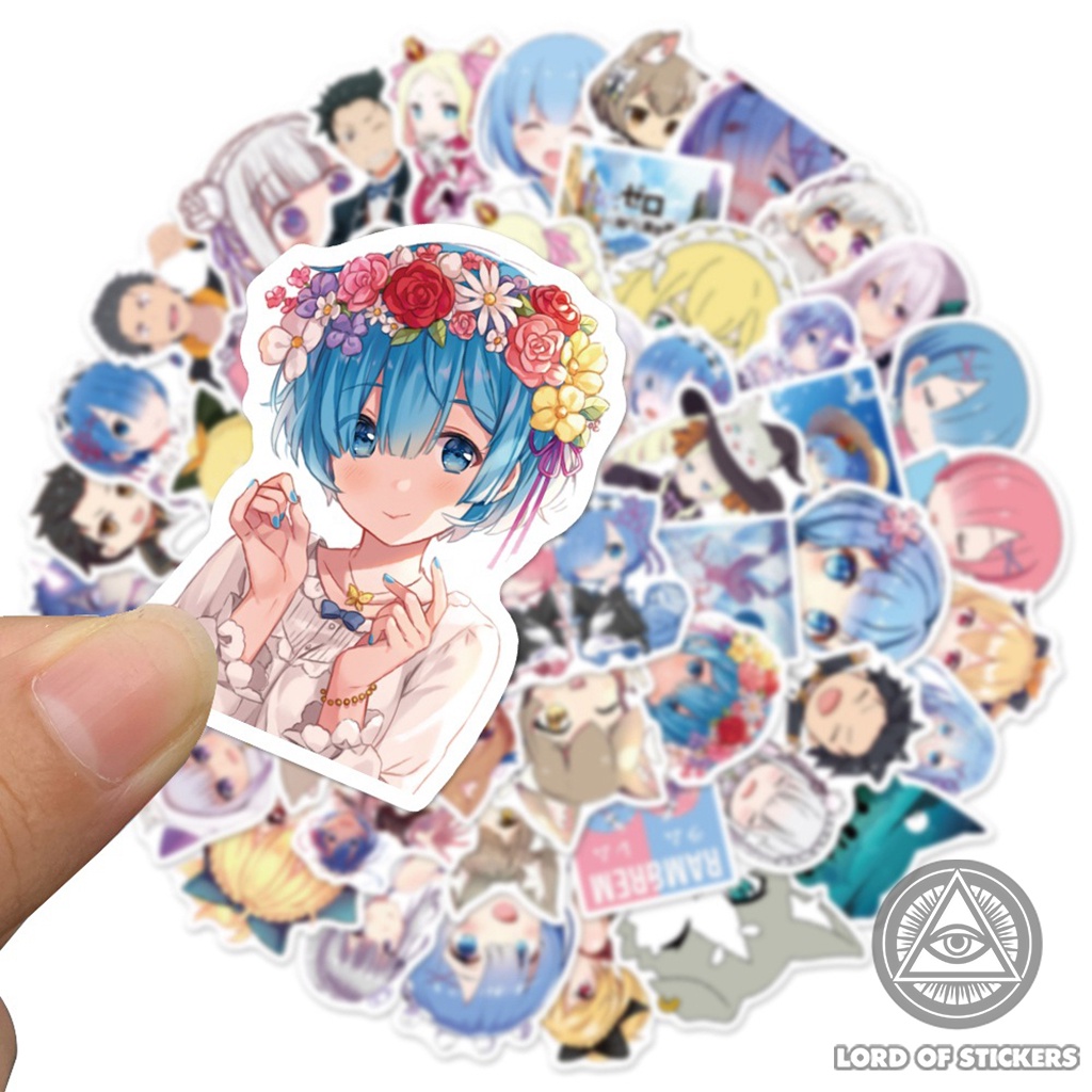 Set 50 Hình Dán Re:Zero Rem Ram Waifu Sticker Cute Anime Manga Chống Thấm Nước Trang Trí Mũ Bảo Hiểm, Laptop, Vali, Sổ