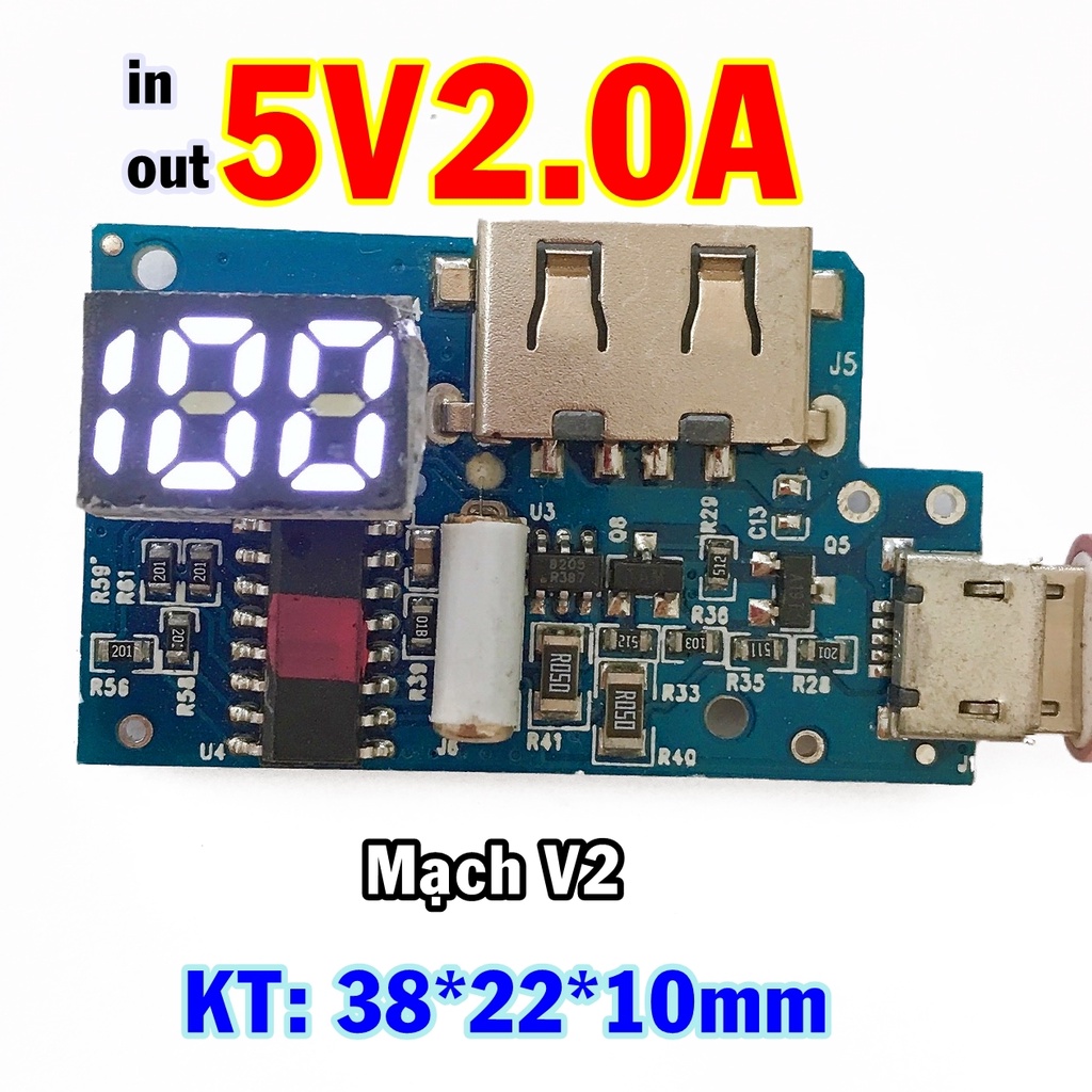 Mạch sạc dự phòng màn led 5V2A báo % pin siêu rẻ