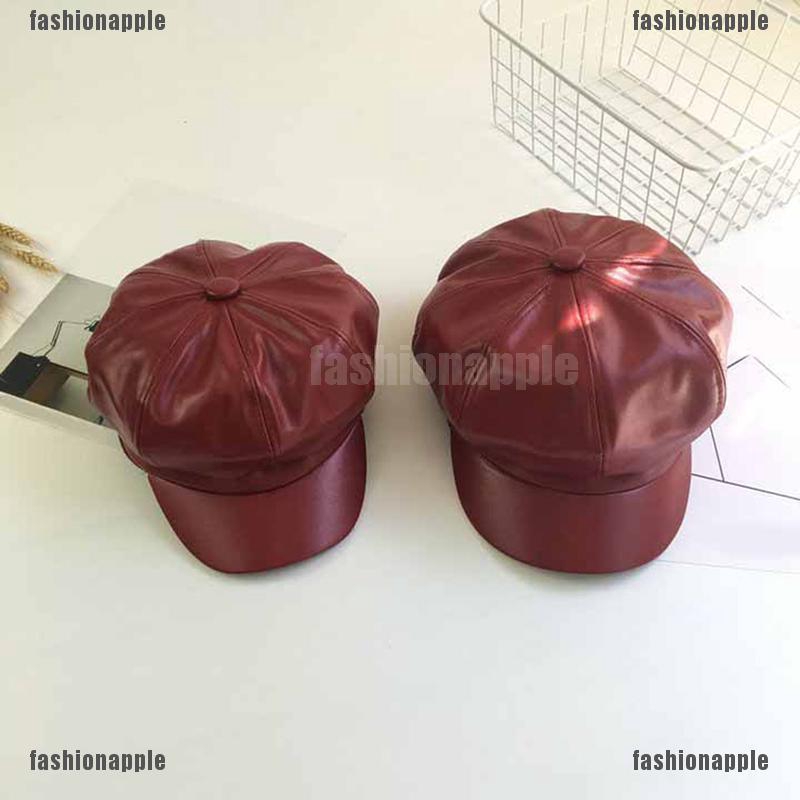 Mũ lưỡi trai màu trơn bằng da PU phong cách Vintage thời trang cho nữ