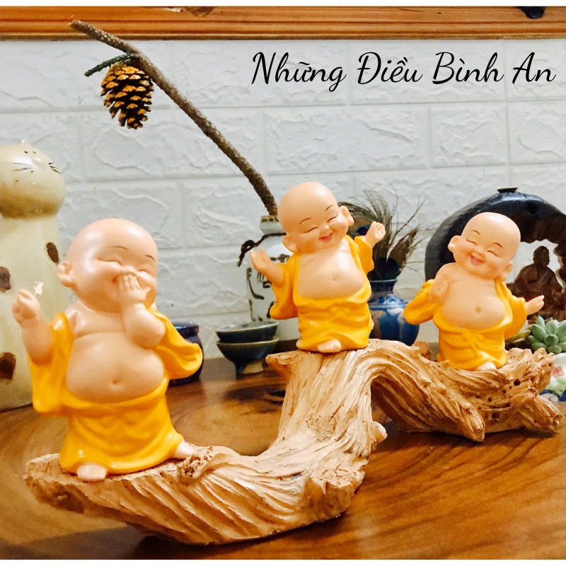 Sét 3 tượng Phật Di Lặc vàng  trang trí ô tô, nhà cửa mang lại hạnh phúc an nhiên