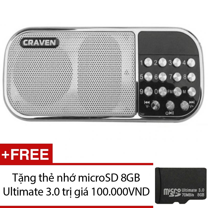 [Mã ELHACE giảm 4% đơn 300K] Loa nghe nhạc đa năng Craven CR-22 (Trắng) + Tặng 1 thẻ nhớ microSD 8GB