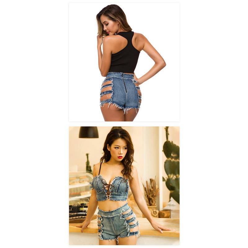 848#Quần Short Jean Siêu Ngắn Lưng Cao Thiết Kế Quyến Rũ Cho Nữ