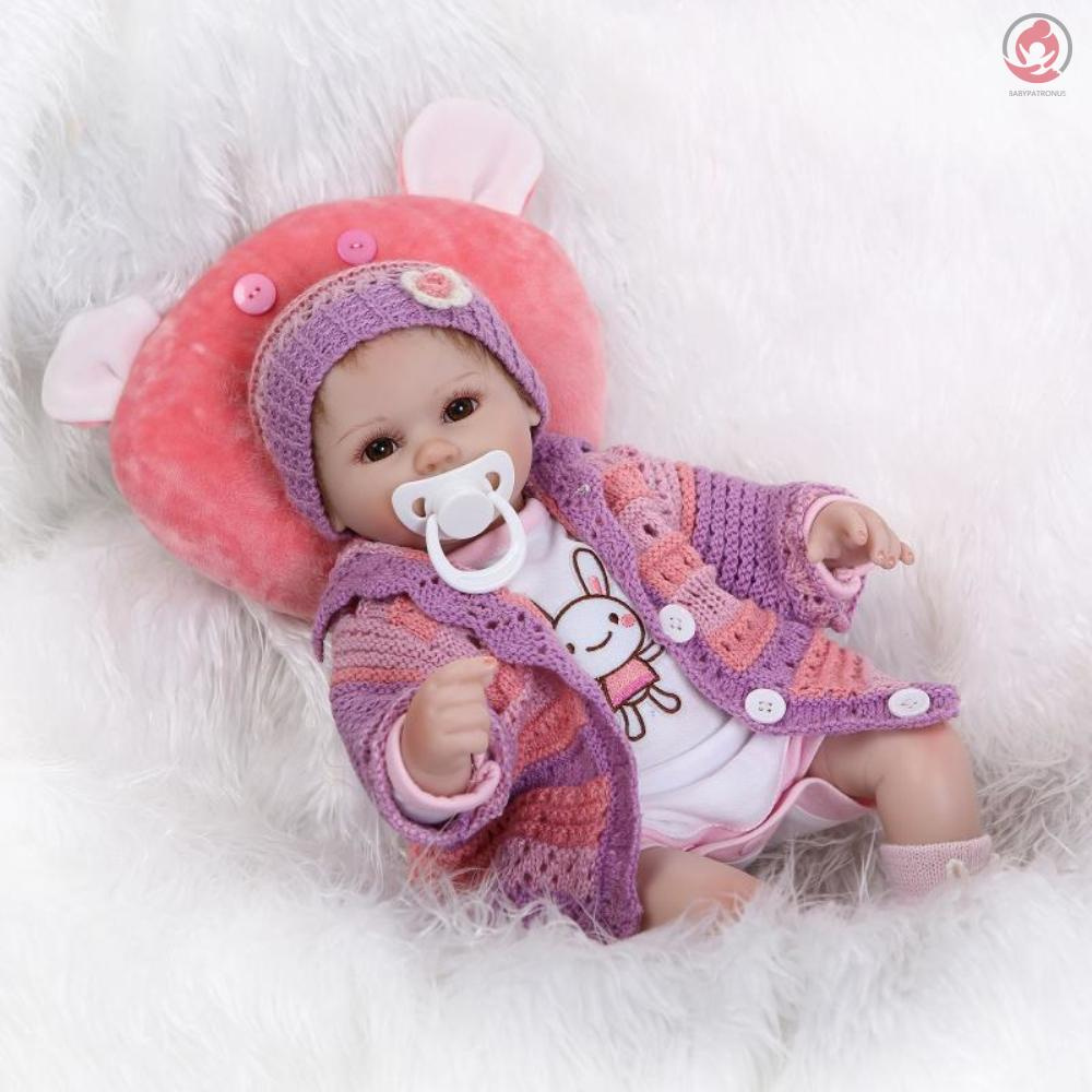 BAG Reborn Baby Doll Girl Silicone Baby Doll Eyes Open With Clothes Hair 16inch 40cm Lifelike Cute Gifts Toy Girl Purple knitwear