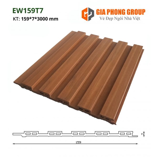 1 Mét Dài Thanh TẤM ỐP GỖ NHỰA NGOÀI TRỜI GP159T7 WALNUT