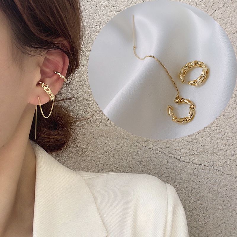 Khuyên Kẹp Vành Tai Hai Lớp Bằng Kim Loại Phong Cách Retro Hàn Quốc Mới Cho Nữ