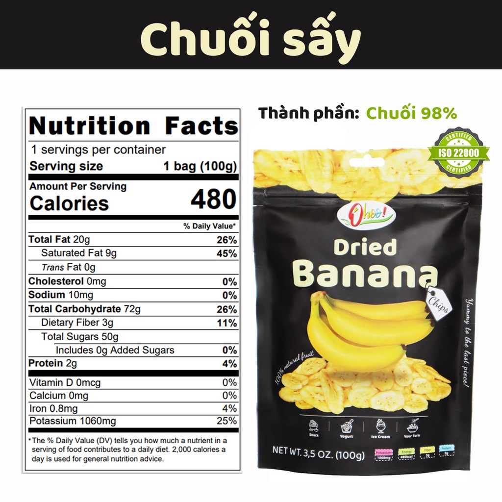 Chuối sấy giòn nguyên miếng Ohoo! 100g