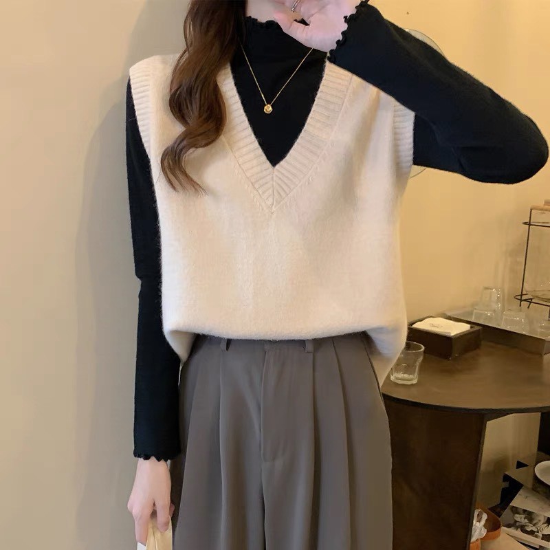 Áo Gile Len Trơn, Áo Len Nữ Cổ Tim Kiểu Dáng Đơn Giản Phong Cách Hàn Quốc Xinh Xắn Dễ Thương | BigBuy360 - bigbuy360.vn