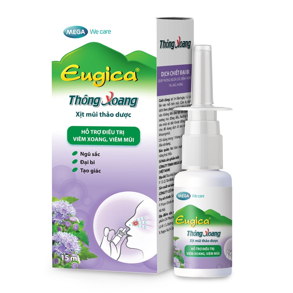 Thông Xoang Eugica (Chai 15ml) - Xịt mũi thảo dược (betadine/ eugica herbal nasal spray)