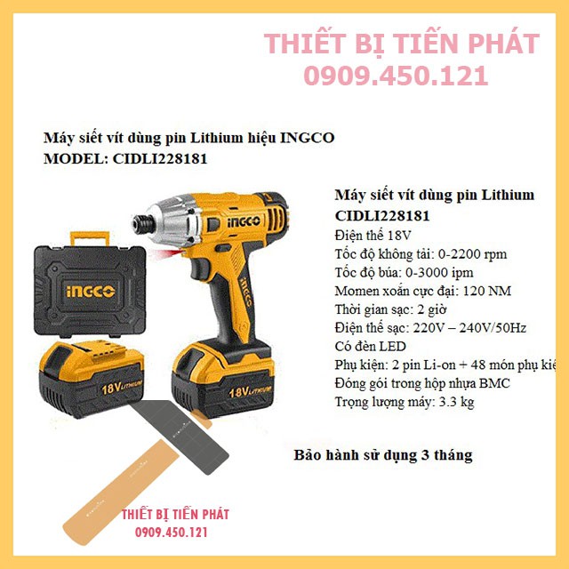 Máy Siết Vít, Máy Bắn Ốc Bulong Dùng Pin Lithium 18V Mã CIDLI228181 Chính Hãng INGCO Kèm 48 Phụ Kiện