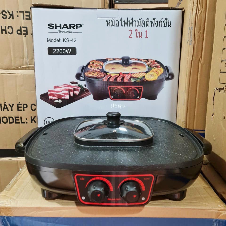 Nồi Lẩu Điện Nướng Đa Năng Sharp - KS42, Nồi Lẩu Nướng 2 Trong 1, Công suất 2200W, Bảo Hành 12 Tháng