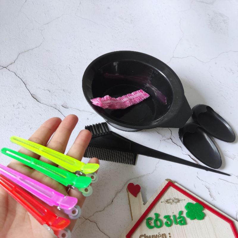 (LOẠI BÁT LỚN) Bộ dụng cụ nhuộm tóc tại nhà 9 chi tiết, tại các salon,Màu kẹp ngẫu nhiên