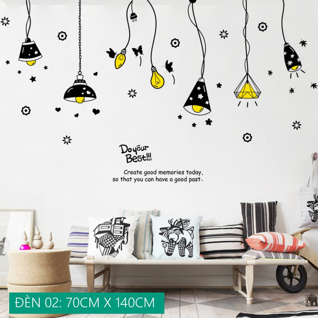 [05 MẪU]  Decal tranh dán tường trang trí decor phòng mẫu ĐÈN TRANG TRÍ