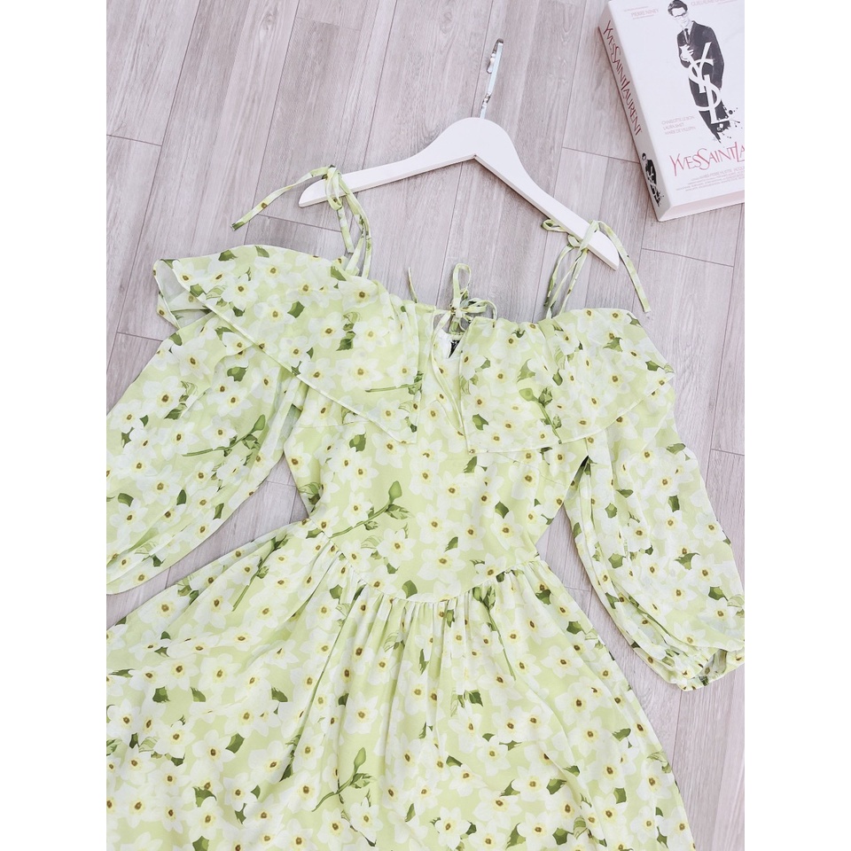 Váy hoa nhí, đầm hoa trễ vai xòe tiểu thư hàng thiết kế cao cấp