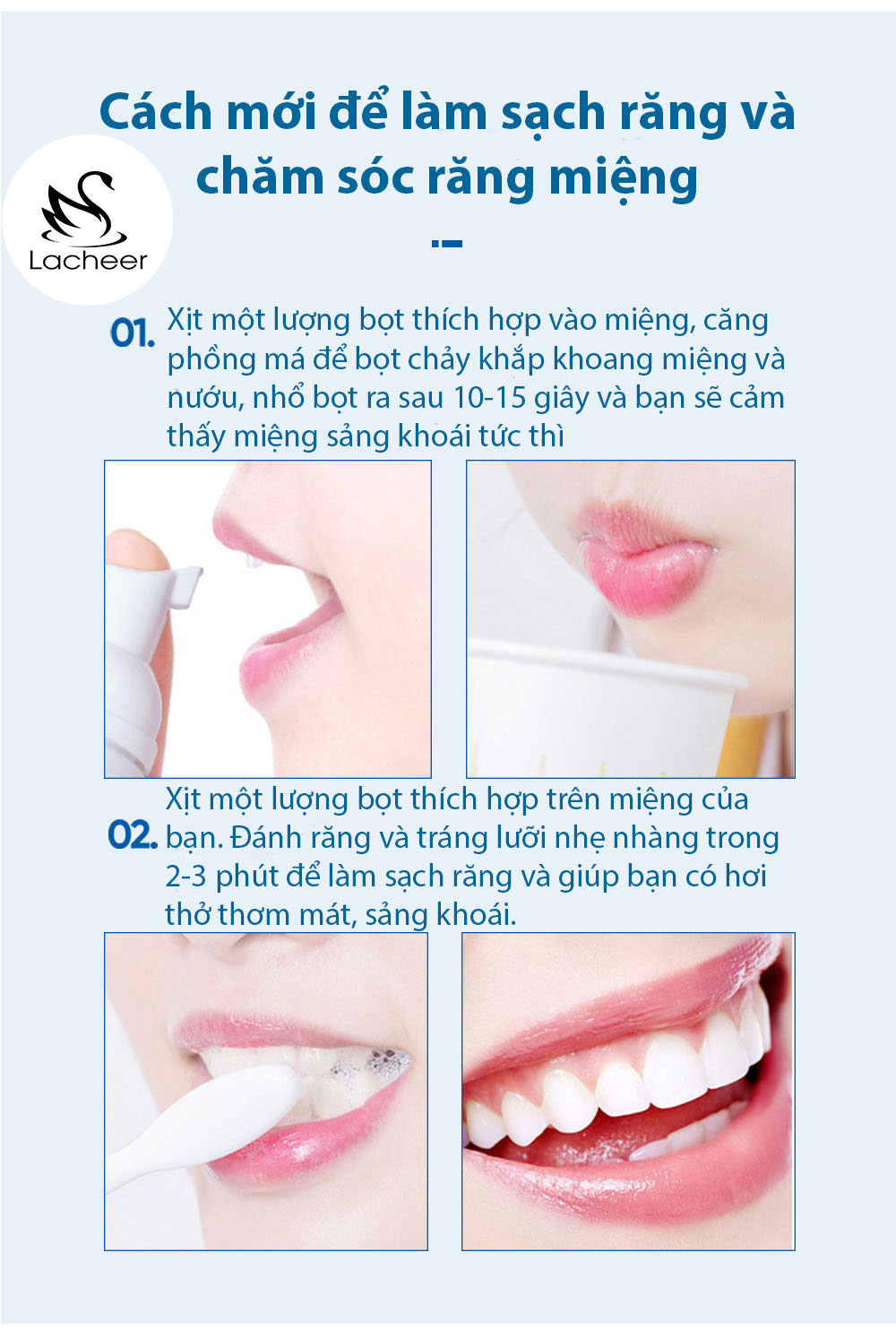 LANBENA Bọt làm trắng răng khử mùi hôi miệng kem đánh răng làm sạch răng tẩy vết ố teeth whitening mousse 60ml