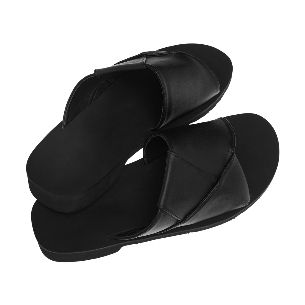 KSOUL Dép Da K Saffiano Sandals Màu Đen Đế Cao Su