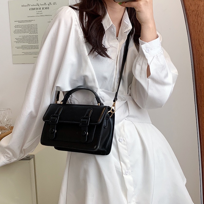 Túi Xách JASMIN NOIR Da PU Dáng Vuông Nhỏ Cài Khóa Kiểu Retro Dễ Thương Cho Nữ