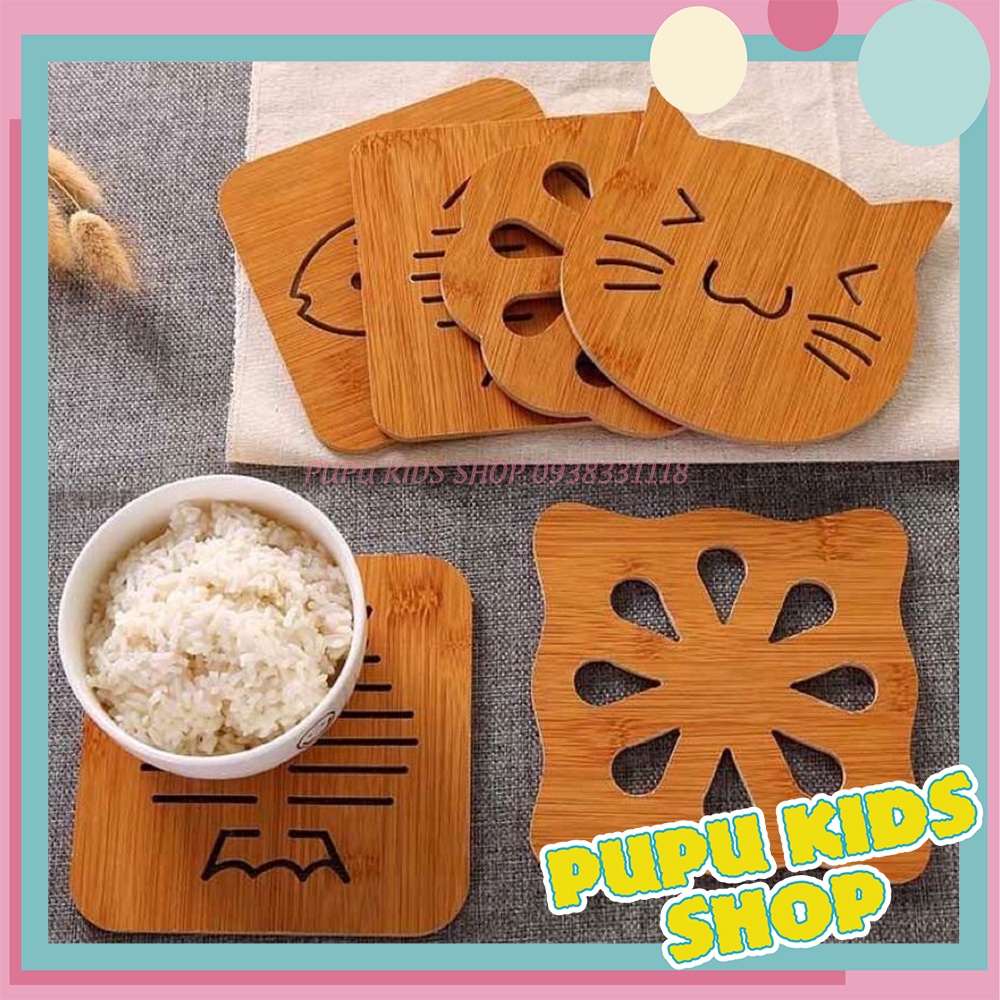 Miếng gỗ lót nồi, Đế gỗ lót ly, lót cốc Cách Nhiệt nhiều hình decor phòng bếp