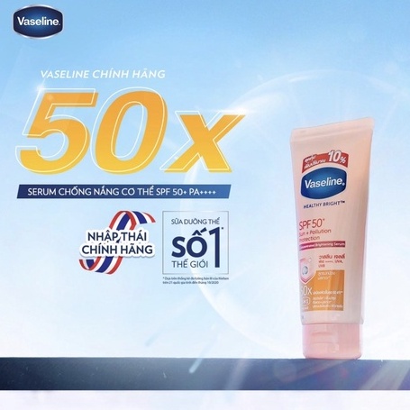 Serum chống nắng cơ thể Vaseline 50x bảo vệ da với SPF 50+ PA++++ giúp da sáng rạng rõ với Niacinamide 200ML / 320ML