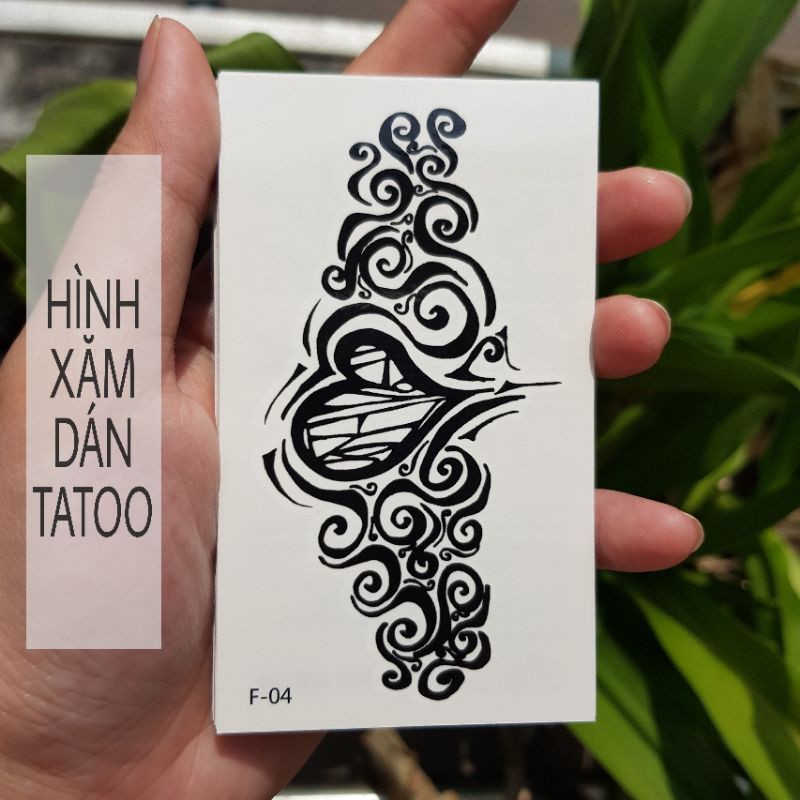 Hình xăm hoa văn ngang + trái tim f04. Xăm dán tatoo mini tạm thời, size &lt;10x6cm