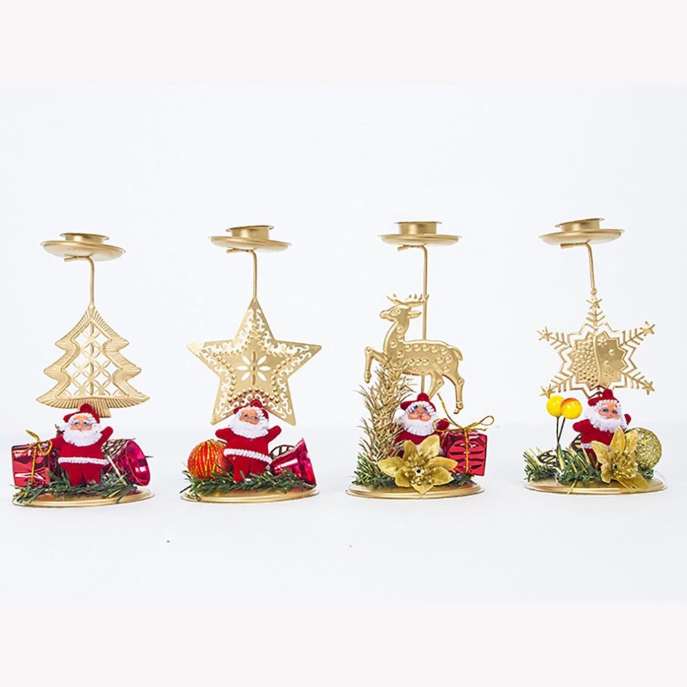 Giá Đỡ Nến Hình Ông Già Noel / Bông Tuyết / Ngôi Sao / Tuần Lộc Bằng Sắt Để Bàn Trang Trí Giáng Sinh