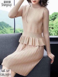 Đầm len set váy + áo peplum