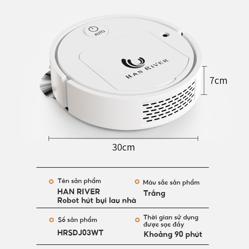 Robot hút bụi lau nhà thông minh HAN RIVER - Hàng chính hãng