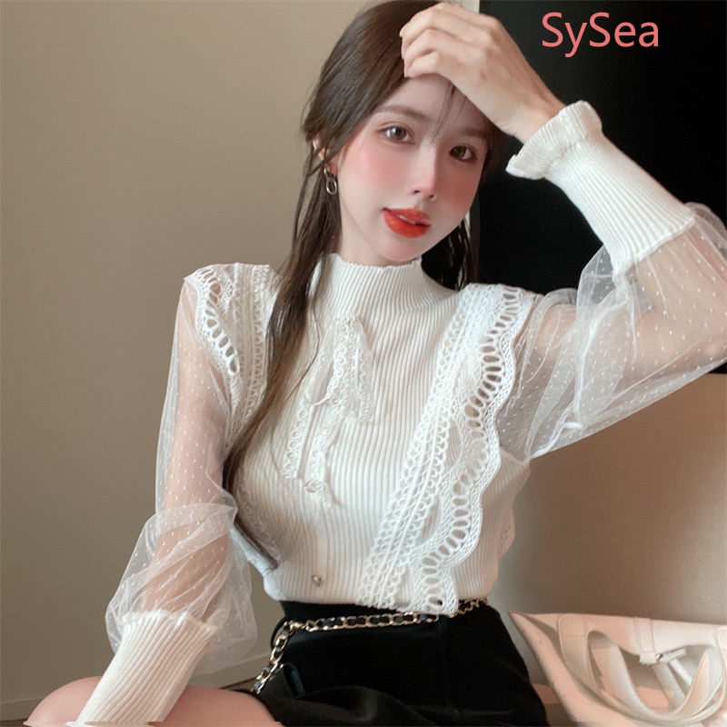 Áo Dệt Kim Phối Ren Quyến Rũ Thời Trang Cho Nữ