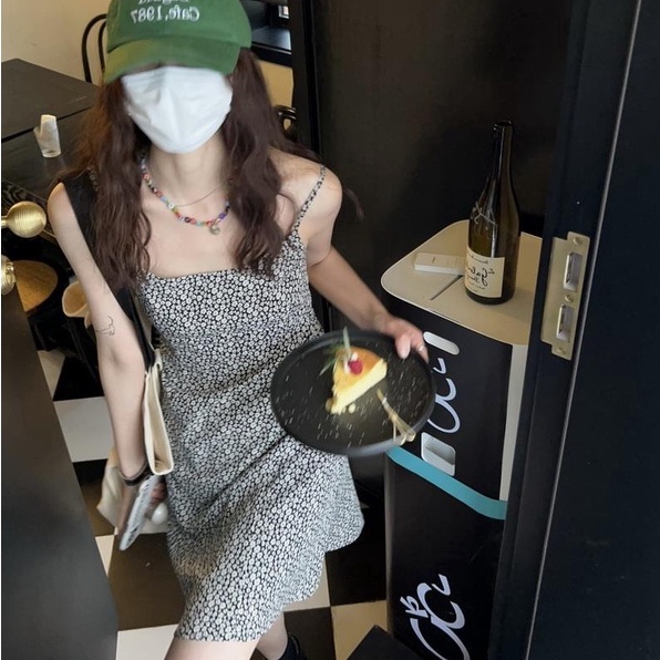 Đầm voan hoa ZHELIHANGFEI hai dây xinh xắn dành cho nữ