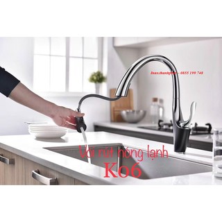 Vòi rửa bát chân đồng, cần cứng, dây rút, inox bóng, TP-K06