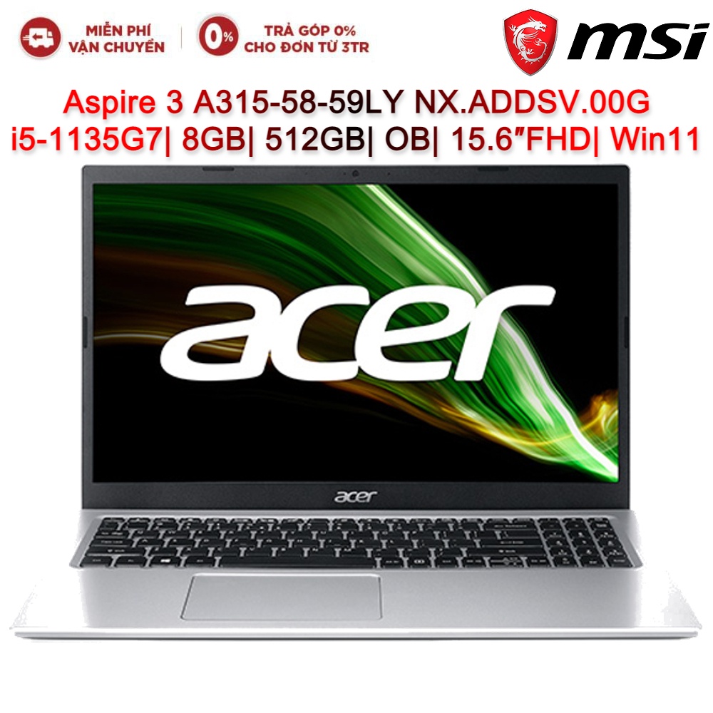 Laptop Acer Aspire 3 A315-58-59LY NX.ADDSV.00G i5-1135G7| 8GB| 512GB| OB| 15.6″FHD| Win11