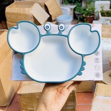 Khay ăn dặm silicon hình con cua cực kì đáng yêu có hút chân không dành cho bé ăn dặm 𝐃𝟒𝟏
