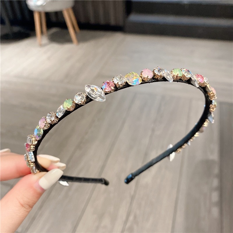 Băng đô cài tóc HAIMEIKANG mỏng đính đá màu ngọt ngào phong cách Hàn Quốc thời trang cho nữ