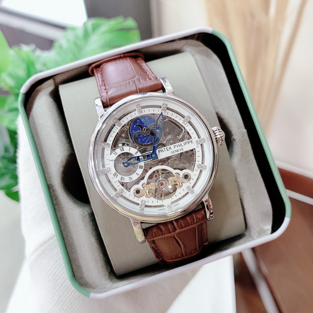 ĐỒNG HỒ NAM NAUTILUS SKELETON AUTOMATIC DIAMOND , DÂY DA , SIZE 44MM