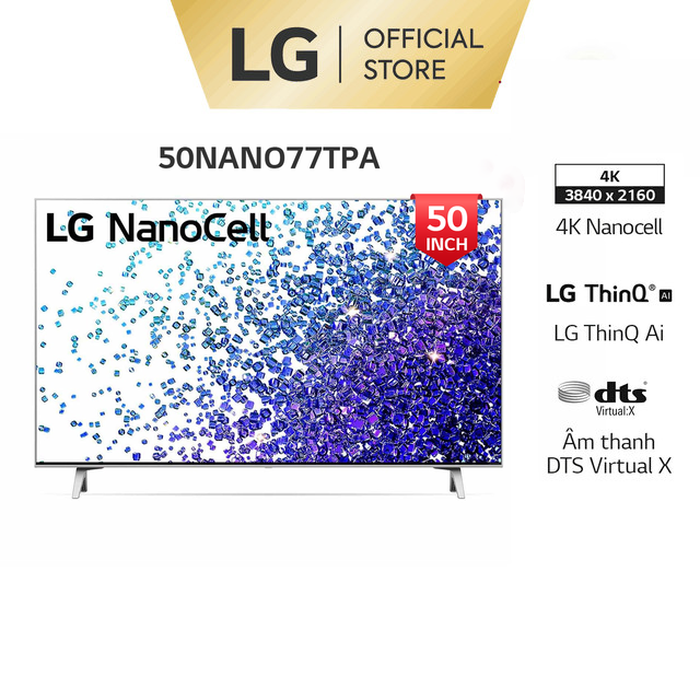 [Mã ELLGHOT giảm 5% đơn 3TR] Smart Nanocell Tivi LG 50 Inch 4K 50NANO77TPA ThinQ AI-Model 2021 - Miễn phí lắp đặt