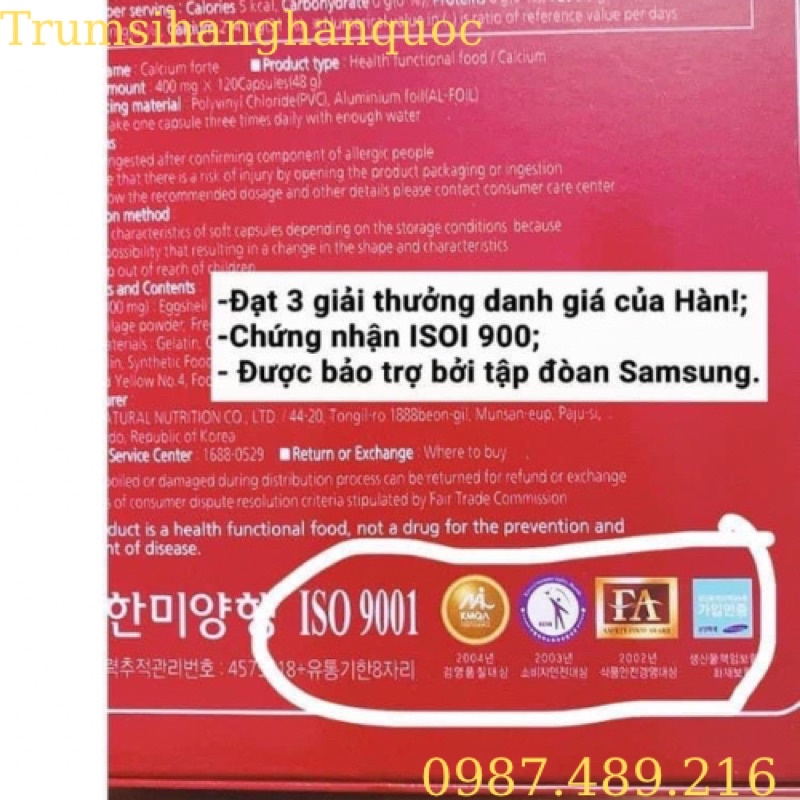 Viên Canxi Hanmi Hàn Quốc, Hộp đỏ 120 viên