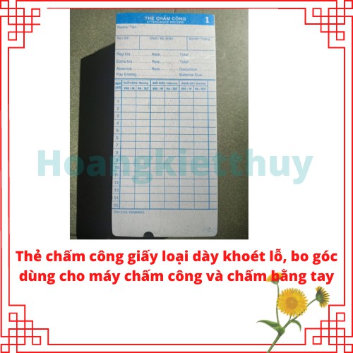 Thẻ Chấm Công giấy Anh - Việt dày khoét lỗ, bo góc
