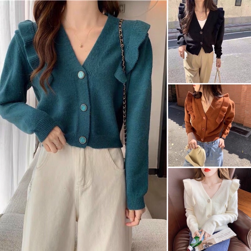 Áo cardigan len cổ bèo nữ tính