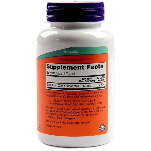 Viên Uống Tăng Cường Miễn Dịch, Đề Kháng Zinc 50 mg 250 viên Now Foods