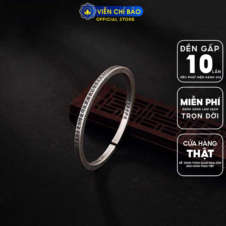 Vòng tay bạc nam nữ Bát Nhã Tâm Kinh, kiềng tay bản tròn đặc freesize bạc Thái S925 Viễn Chí Bảo L100169