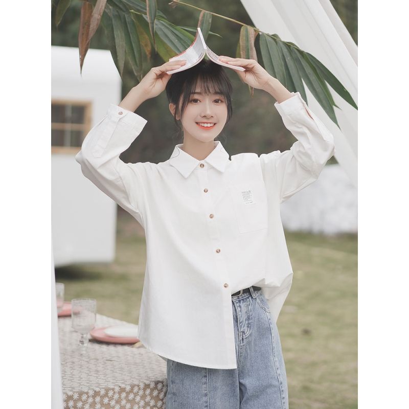 Áo Sơ Mi Nữ Tay Dài Dáng Rộng In Họa Tiết Trẻ Trung Phong Cách Hàn Quốc