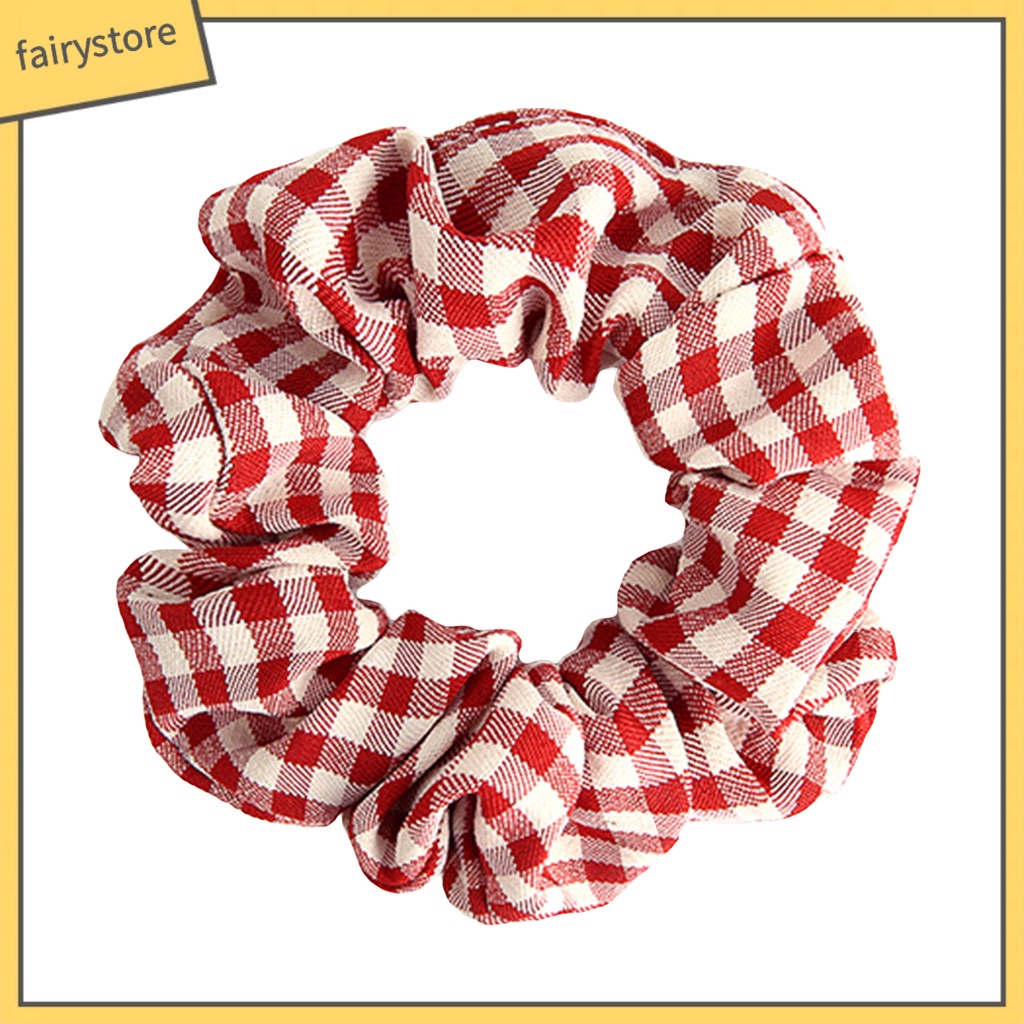 Dây Buộc Tóc Hoạ Tiết Sọc Ca Rô Phong Cách Hàn Quốc