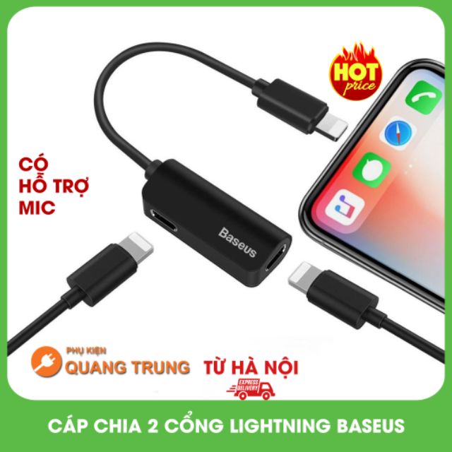 Bộ chia cổng lightning baseus thành 2 cổng lightning, L37 cho iphone5,iphone6,iphone7,iphone8,iphonex,iphonexsmax