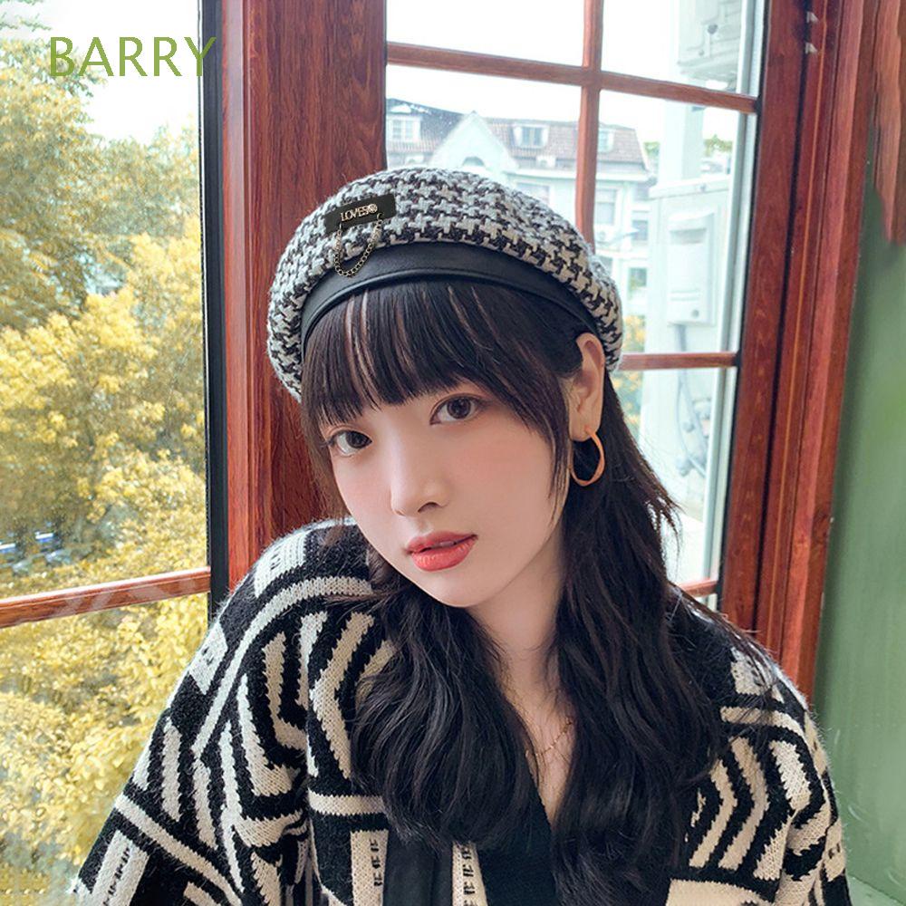 BARRY Mũ beret họa sĩ Anh Quốc cổ điển phối tua rua kẻ sọc hình mặt cười nhiều màu sắc thanh lịch thời trang thu đông cho nữ