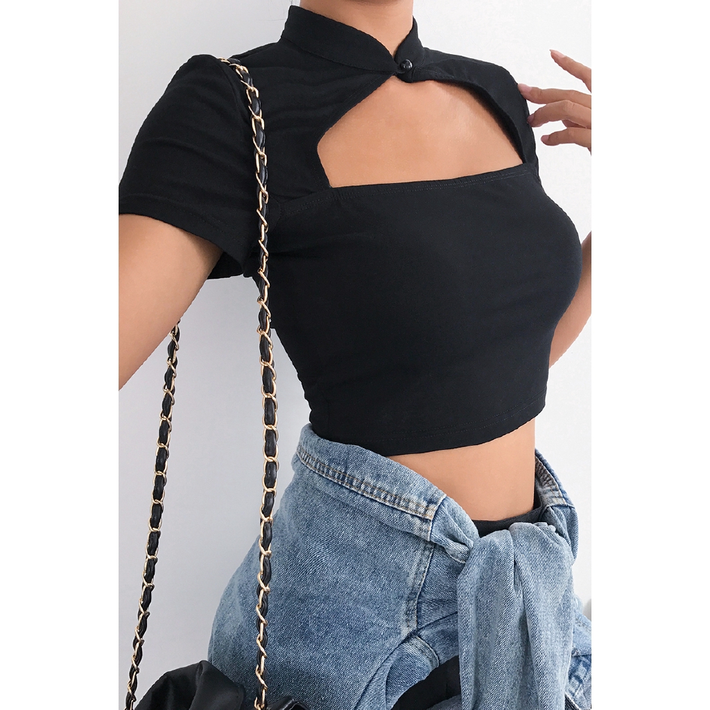 Áo kiểu nữ ngắn tay cổ tròn eo thắt dây thời trang