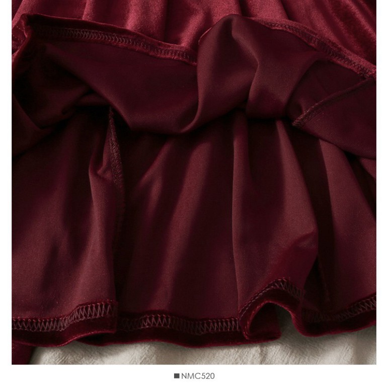 [Order Tmall] #O16  Phong cách thời trang Pháp - Váy nhung 2 lớp tay loe cổ lá sen 2 màu cực tôn da tôn dáng