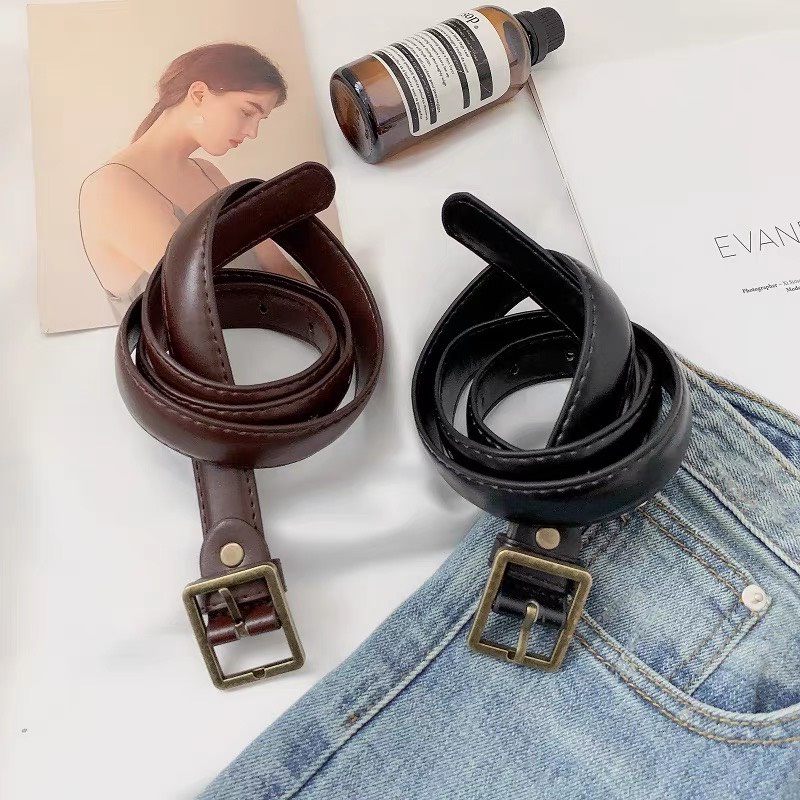 Thắt lưng bản nhỏ chữ nhật vàng đồng TL027 học sinh nữ - Dây thắt lưng học sinh nữ nam nhỏ 2.3cm - Thắt Lưng trendy