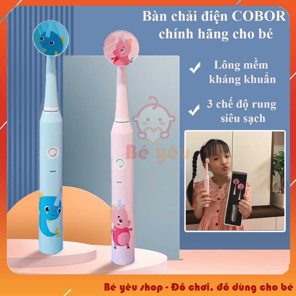 Bàn chải đánh răng cho bé COBOR – Bàn chải ĐIỆN Trẻ em Tặng kèm 2 đầu bàn chải thay thế