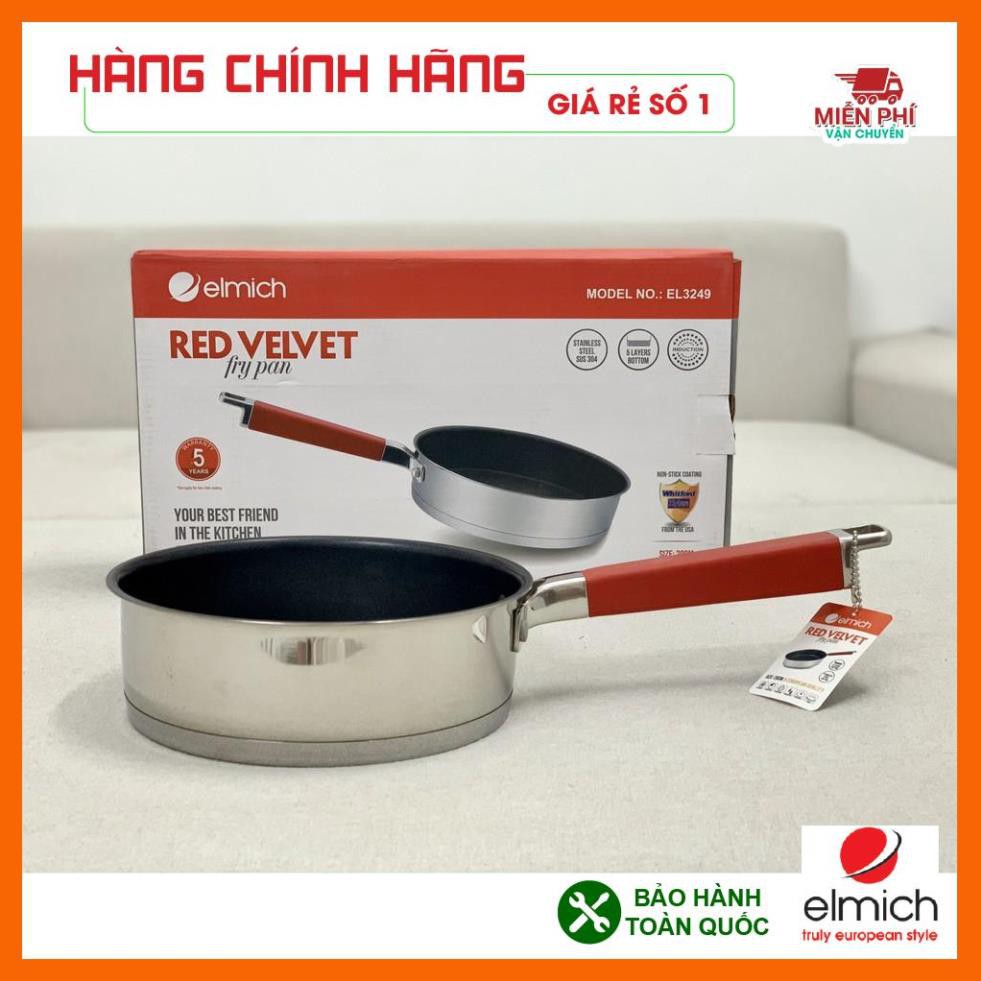 CHẢO CHỐNG DÍNH ELMICH INOX 304 RED VELVET 20CM EL3249, CHẢO ELMICH CHỐNG DÍNH BẾP TỪ 20CM