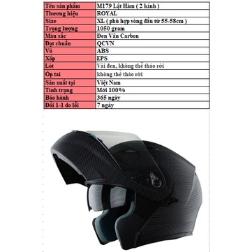 Mũ bảo hiểm Fullface lật hàm Royal M179 - M136 chính hãng bảo hành 12 tháng