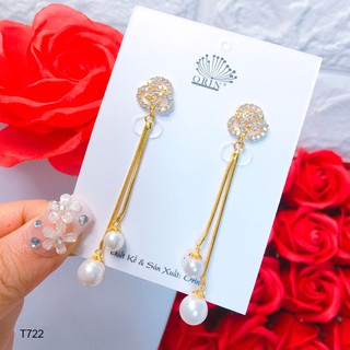 Bông tai dáng dài hình hoa đính đá bền màu cao cấp Orin T722